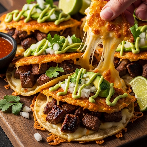 Tacos con Costra de Queso